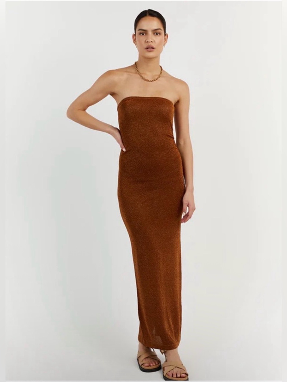 Dissh Nico Metallic Midi Dress In Metallic Bronze